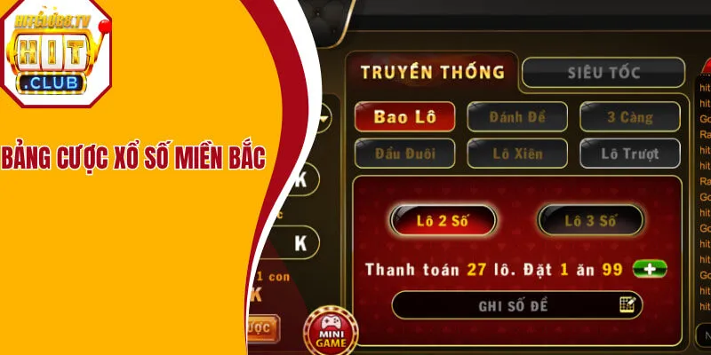 Bảng cược xổ số miền Bắc Bảng cược xổ số miền Bắc